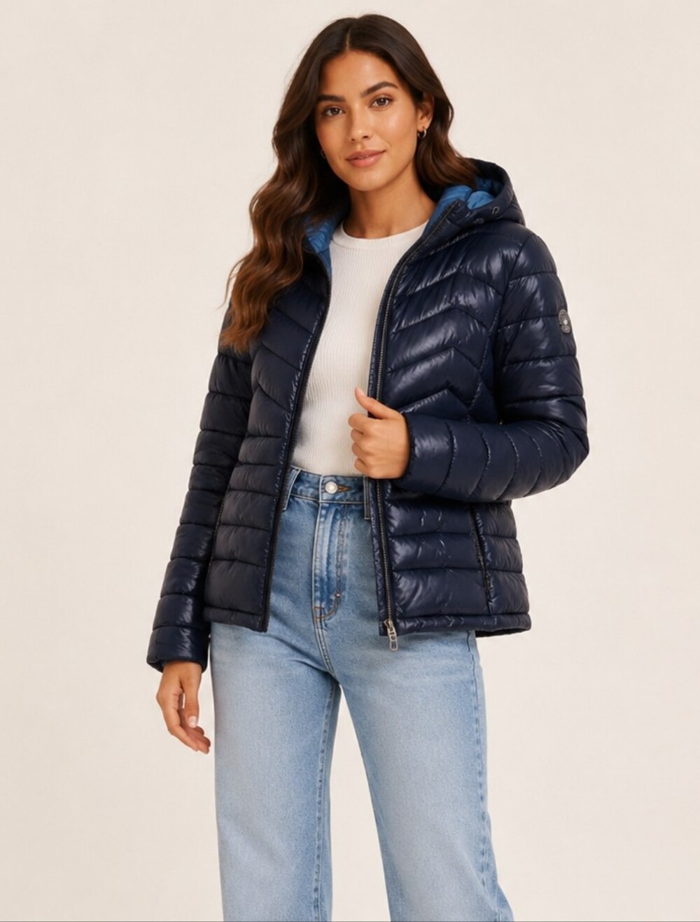 Noize Maisie Navy Lightweight Quilted Hooded Jacket Size M